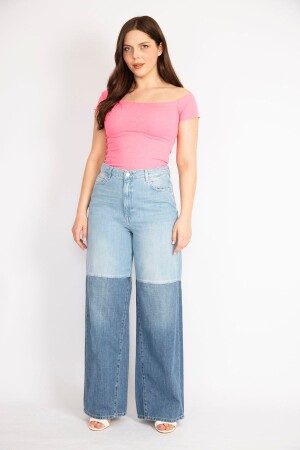 Damen-Jeanshose mit weitem Bein, blau, Übergröße, farbig, detailliert, 65n36264 - Şans