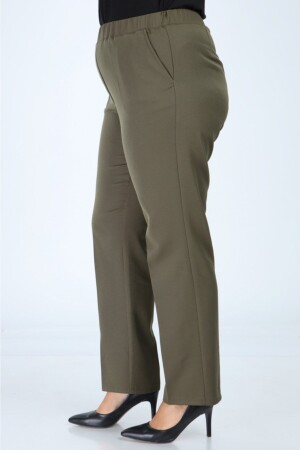 Damen-Khaki-Hose mit elastischer Taille, Übergröße, Stoffhose - Asya Giyim