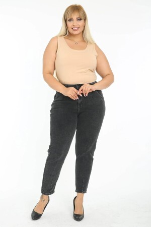 Damen-Mom-Jeans aus geräuchertem Lycra in Übergröße mit Plissee C600 - Cedy Denim