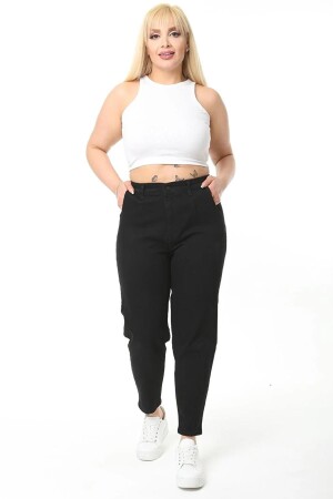 Damen-Mom-Jeans C600 aus schwarzem Lycra mit Falten in Übergröße - Cedy Denim