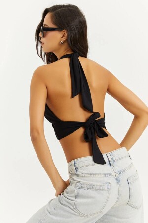 Damen Sommer-Halsband mit variablem Kragen, bauchfreies, schwarzes Blusen-Bustier-Crop-Top - Lussuria