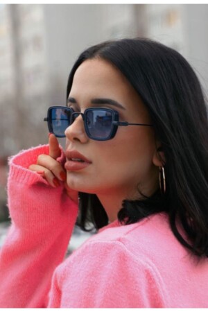 Damen-Sonnenbrille, rechteckiges Design, extrem langlebig, blauer Metallrahmen, blaues Glas, YW-2023C - Angel Eyes