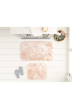 Damien 2'li Banyo Paspası - Beyaz-pudra - 60x100 Cm - Madame Coco