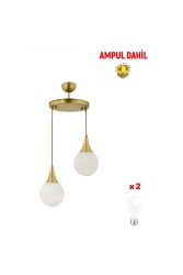 Damla 2 Li Yuvarlak Eskitme -Led Ampul Dahil Modern Koridor Mutfak Salon Sarkıt Avize 3062-1750-FR-A-1 - Apliqa