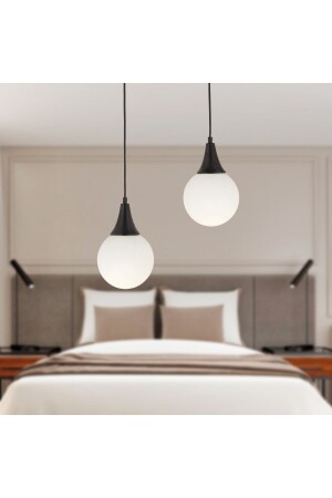 Damla 2 Piece Round Black and White Glass Pendant Lamp Modern Young Room Kitchen Living Room Chandelier 3062-1750-2Y-BL - Apliqa