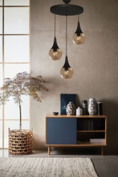 Damla 3-Piece Black Round Honey Glass Pendant Lamp Chandelier dalmasyh1 - Dekorluna