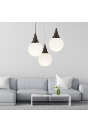 Damla 3-Piece Round Black and White Glass Pendant Lamp Modern Young Room Kitchen Living Room Chandelier 3062-1750-3Y-BL - Apliqa
