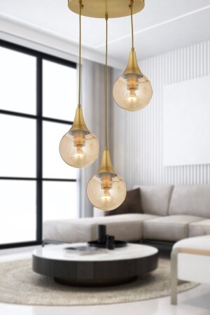 Damla 3-Piece Round Honey Glass Antiqued Modern Pendant Lamp, KitchenBedroom Living Room Pendant Lamp Chandelier 3062-1750-03 - Apliqa