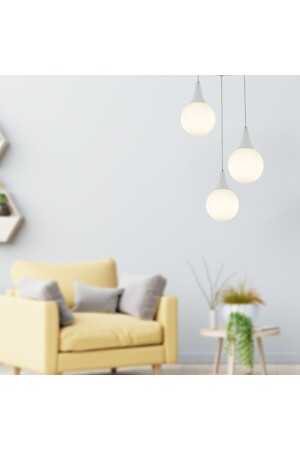 Damla 3 Piece Round Modern Pendant Lamp Kitchen Living Room Living Room Pendant Lamp Chandelier 3062-1750-3D-WH - Apliqa