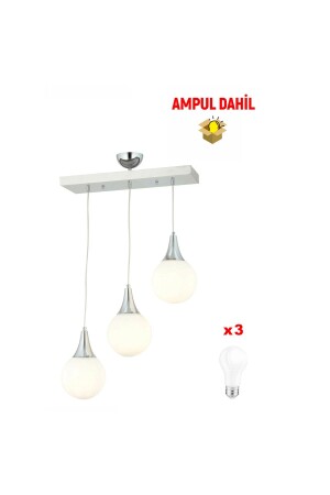 Damla 3 Rows - Including LED Bulb Modern Corridor Kitchen Living Room Pendant Lamp Chandelier 3062-1750-3S-WH-A - Apliqa