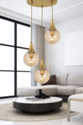 Damla 3Lü Yuvarlak Bal Camlı Eskitme Modern Sarkıt, MutfakYatak odası Salon Sarkıt Avize 3062-1750-03 - Apliqa