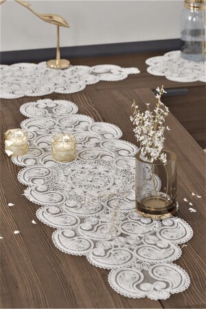 Damla Luxury Runner Living Room Coffee Table Tablecloth French Laced Dowry Box Cream - Neubella Home