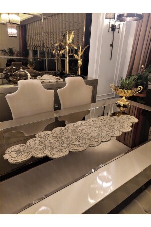 Damla Luxury Runner Living Room Coffee Table Tablecloth French Laced Dowry Holder Cappuccino - Neubella Home