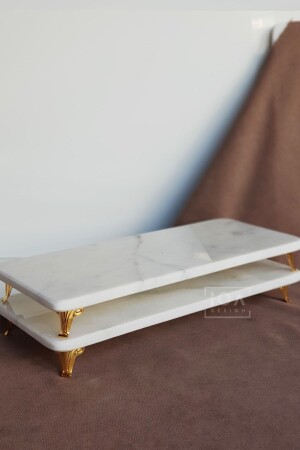 Damla Set of 2 Thin and Real Marble Presentation Rack - Gold Leg SNM-DAMLA - ioadesign