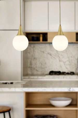 Damla Single Antique White Glass 2-Piece Modern Pendant Lamp Kitchen Living Room Chandelier Set 3062-1750-1D-FR-02 - Apliqa