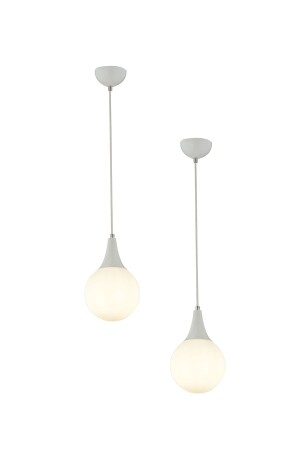 Damla Single White Glass 2-Piece Modern Pendant Lamp Kitchen Living Room Chandelier Set 3062-1750-1D-WH-02 - Apliqa