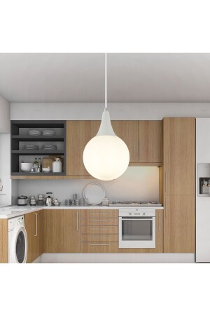 Damla Single White Modern Pendant Lamp Kitchen Living Room Pendant Lamp Chandelier 3062-1750-1D-WH - Apliqa