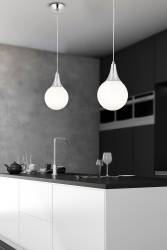 Damla Tekli Krom Beyaz Camlı 2Li Modern Sarkıt Mutfak Salon Avize Seti 3062-1750-1DCH-02 - Apliqa