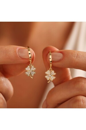 Dangle Gold Clover Earrings Heart Form - Sembol Gold