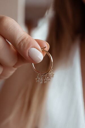 Dangle Star Hoop Gold Earring S04100039 - SEMİZ KUYUMCULUK