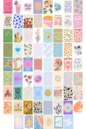 Dänisches Pastell-Poster-Set – Poster-Set mit selbstklebender Rückseite – 70-teiliges Poster-Collage-Set – Box-Set - Postifull