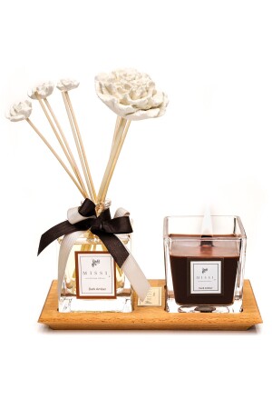 Dark Amber Room Fragrance and Candle Set with Solid Wooden Tray DRKODST3 - Missi
