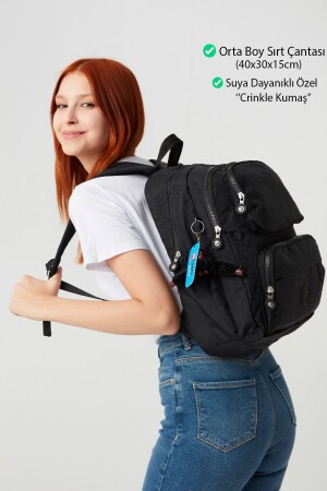 Dark Black Crinkle Nemobags Unisex Waterproof Black Crinkle Backpack Laptop School Bag fc8813 - MORCA