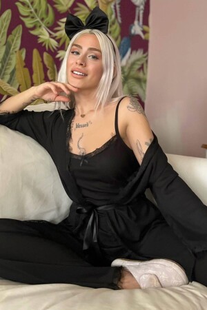 Dark Black Desenli Sabahlıklı Pegasus Pijama Takımı 2134 - Pijamaevi