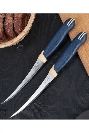 Dark Blue 2 Piece Laser Serrated Kitchen Knife Set - Genel Markalar