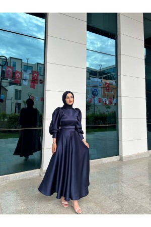 DARK BLUE BELLA HIJAB EVENING DRESS - Byateiler