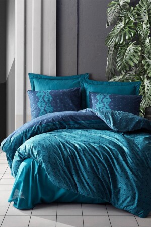Dark Double Duvet Cover Set Amari Petrol 8680108052983 - Cotton Box