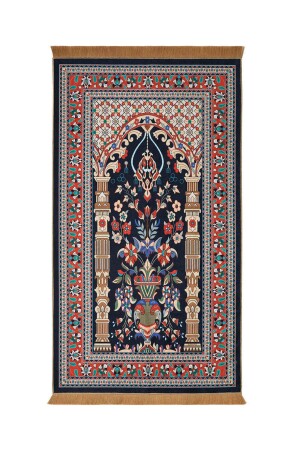 Dark Navy Blue Velvet Carpet Prayer Rug - Bursa İpek