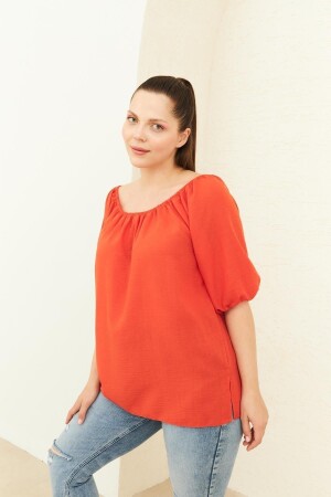 DARK ORANGE COLLAR ELASTIC BLOUSE - Curly