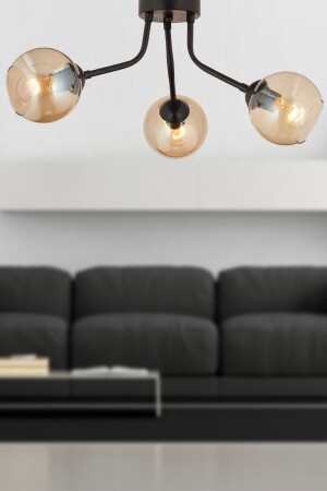 David 3-Piece Black Honey Glass Modern Young Room Kitchen Retro Living Room Chandelier 3555-03-BL - Apliqa