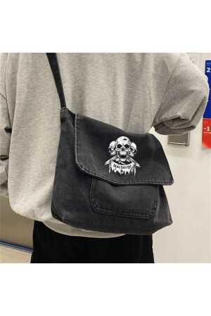 Day Light Triple Skull Bedruckte Vintage Unisex Grau Denim Messenger Bag - Gofeel