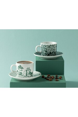 Dear Porselen 2'li Kahve Fincan Takımı 80 Ml Koyu Yeşil 10035685 - English Home