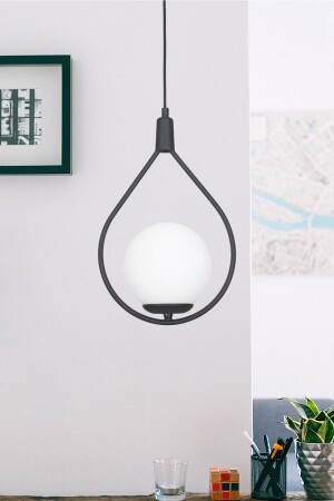 Deco Special Design Metal Glass Pendant Lamp Black Color White Glass Pendant Lamp Hall - Kitchen - Living Room Single Chandelier DCO58 - Fer Avize