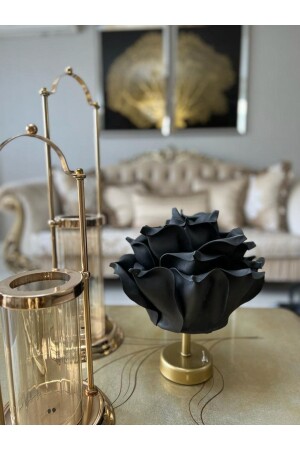 Decor Artificial Eva Flower Wireless Table Lamp Top Black-bottom Antique Gold (9v Battery 75-90 Hours) M189 - Maison Avf
