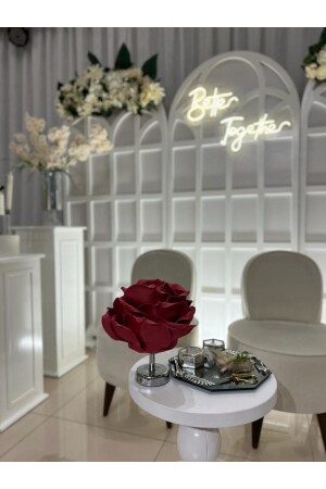 Decor Artificial Eva Flower Wireless Table Lamp Top Claret Red-bottom Silver (9V Battery 75-90 Hours) M163 - Maison Avf