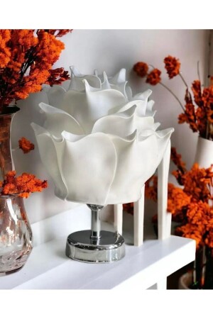 Decor Artificial Eva Flower Wireless Table Lamp Top White-bottom Silver (9v Battery 75-90 Hours) - Maison Avf