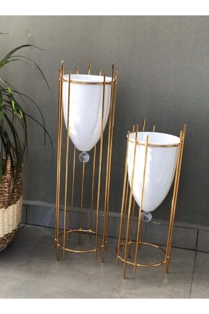 Decorative 2-Piece Chrome Coated Flower Pot Large Size Vase Decor - Tasarım Evi