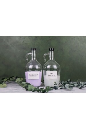 Decorative 2-Piece Glass Detergent Softener - Liquid Detergent Bottle Black Cap 1. 5lt detergent16 - Karçiçeği Home