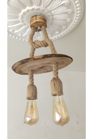 Decorative 2 Piece Retro Log Authentic Rope Chandelier ozra05 - ÖZRA AHŞAP