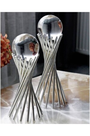 Decorative 2-Piece Silver Twisted Cross Footed Globe / Home Office Decor - Kirat Home Design