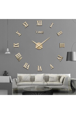 Decorative 3d Wall Clock Plexiglass Mirror Roman Numerals Large Size Roman Gold - S6k