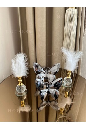 Decorative Anthracite Butterfly and 2 Gold Feather Holder Trinket Ornament HSS-TPSKLBKS13 - Housess