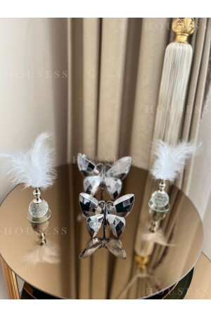 Decorative Anthracite Butterfly and 2 Silver Feathers Trinket Ornament HSS-TPSKLBKS13 - Housess
