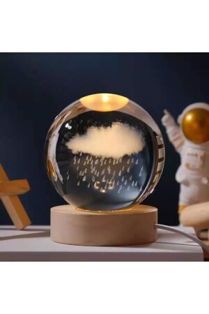 Decorative Cloud And Rain Design Illuminated Glass Globe With Wooden Base - Bssm