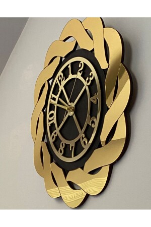 Decorative Embossed Stylish Wall Clock Luxury Golden Yellow Braid Modern Home Office Clock 40x40 Cm - Tuba Design