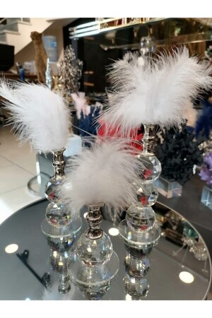 Decorative Feather, White - Silver Crystal Glass Feather Holder, Trinket Set of 3 TY036 - sahinaksesuar